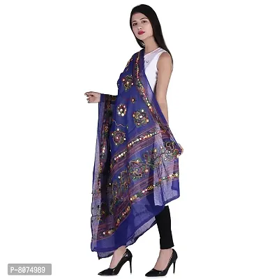 Indian Woman Cotton Handmade Kutch Work Embroidery Sequence Work Dupatta-thumb3