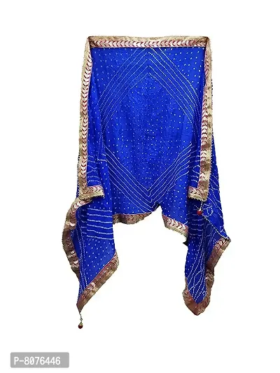 Apratim Art Silk Women's/Girls Bandhani Dupatta Dark Blue Color