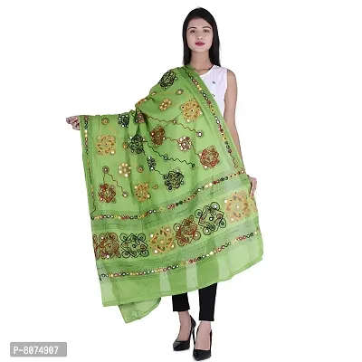 Indian Woman Cotton Handmade Kutch Work Embroidery Sequence Work Dupatta-thumb0