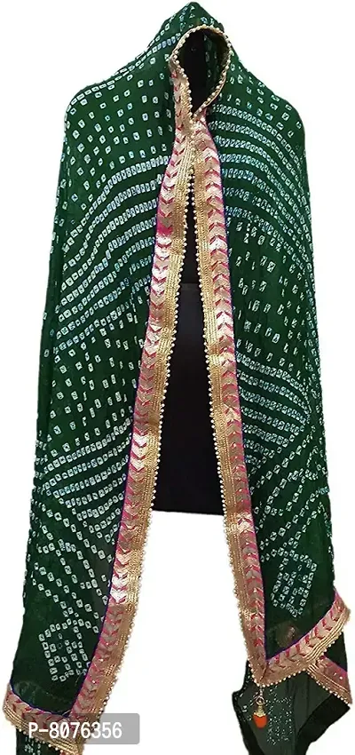 APRATIM Women's Art Silk Bandhani 2.25 m Dupatta (as-016, Dark Green)-thumb0