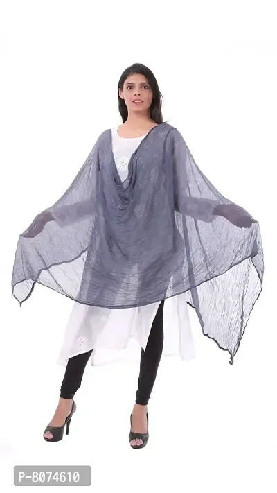 APRATIM Women's Poly Chiffon Solid Plain Dupatta (DS13, Grey)-thumb2