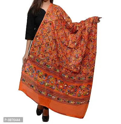 APRATIM Kutch Women's Cotton Embroidery Dupatta (Orange Color Size 2.25 Meter)