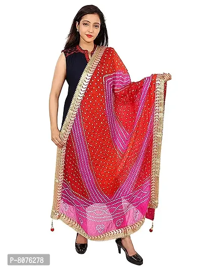 Apratim Art Silk Women's/Girls Wedding/Festival Bandhani Dupatta Pink Color-thumb0