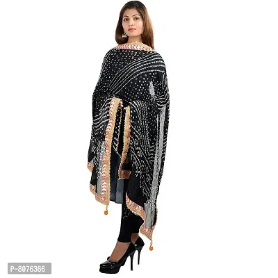 Apratim Art Silk Women's/Girls Wedding/Festival Bandhani Dupatta Black Color-thumb2