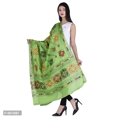 Indian Woman Cotton Handmade Kutch Work Embroidery Sequence Work Dupatta-thumb3