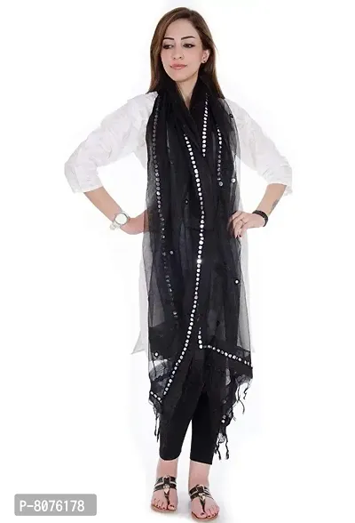 Women's Tissue Mirror Work Dupatta (Black, Free Size)-thumb2