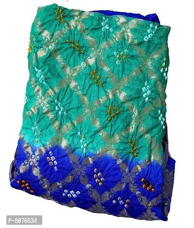 Apratim Banarasi Silk Women's Party Wear Bandhani Green Blue Colour Dupatta Length 2.35 Meter-thumb2