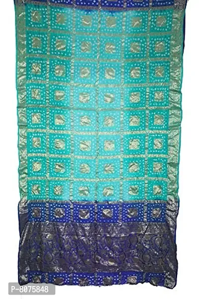 Women's Banarasi Bandhani Silk Handmade Zari Dupatta Hijab Stole (Green, Free Size)-thumb2