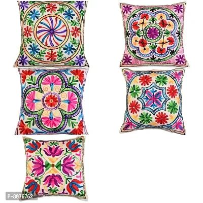 Apratim Cotton Set of 5 Pcs Embroidery Square Cushion Cover / Pillow Cover 16x16 inch-01