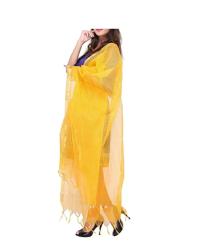 Women's Chanderi Silk Stole, Scarf, Sarong, Dupatta (Lemon, 2.35 m)