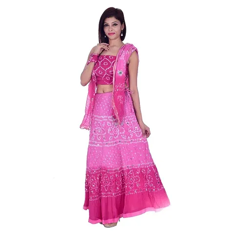 APRATIM Women's Cotton Blend Bandhani Semi stitched Lehenga Choli (Pink, Free Size) bandhani-lehenga-choli-002