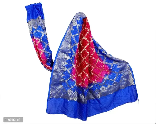 Women's Weaving Bandhani Banarasi Silk with Zari Work Dupatta (Blue and Pink, 2.35 M)-thumb2