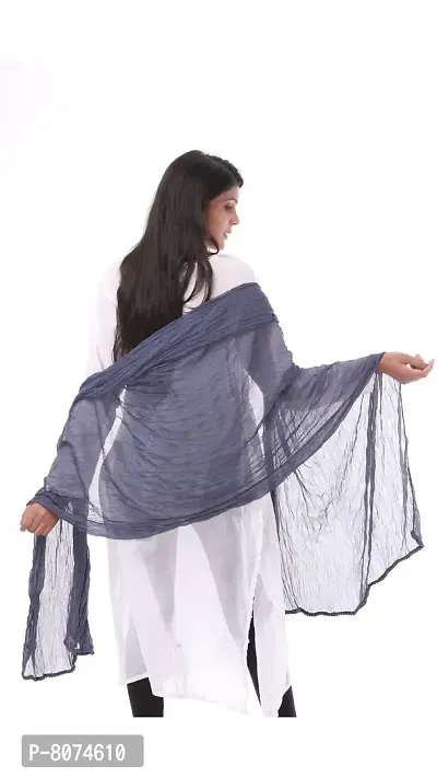 APRATIM Women's Poly Chiffon Solid Plain Dupatta (DS13, Grey)-thumb3