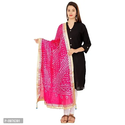 Apratim Art Silk Women's/Girls Wedding/Festival Bandhani Dupatta Pink Color