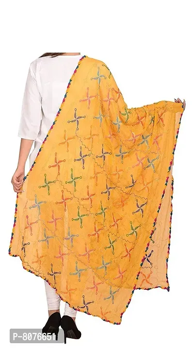 APRATIM Women's Chiffon Phulkari 2.25 m Stole Dupatta (Yellow)-thumb3