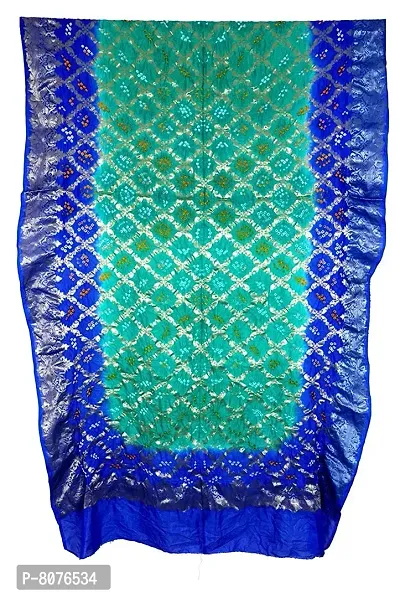 Apratim Banarasi Silk Women's Party Wear Bandhani Green Blue Colour Dupatta Length 2.35 Meter-thumb0