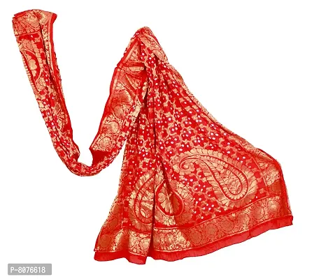 APRATIM Women's Silk Ethnic Tie-dye Bandhani Banarasi Dupatta with Zari Work (Red, Free Size)-thumb0