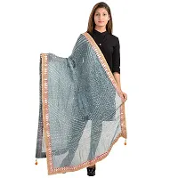 Apratim Art Silk Women's/Girls Wedding/Festival Bandhani Dupatta Grey Color-thumb1