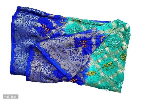 Apratim Banarasi Silk Women's Party Wear Bandhani Green Blue Colour Dupatta Length 2.35 Meter-thumb3