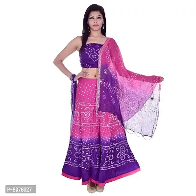 APRATIM Women's Cotton Blend Semi stitched Lehenga Choli (bandhani-lehenga-choli-001_Pink & Purple_Free Size)-thumb3