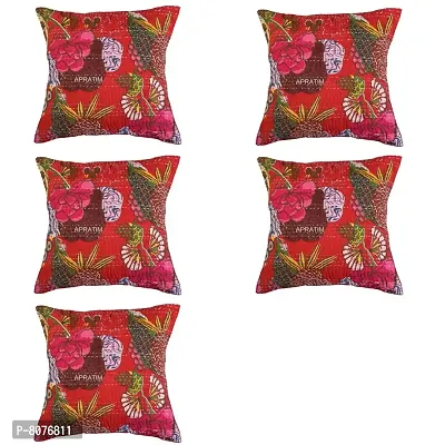 Apratim Cotton Kantha Cushion Cover / Pillow Cover Set of 5 Size 16x16 inch-02