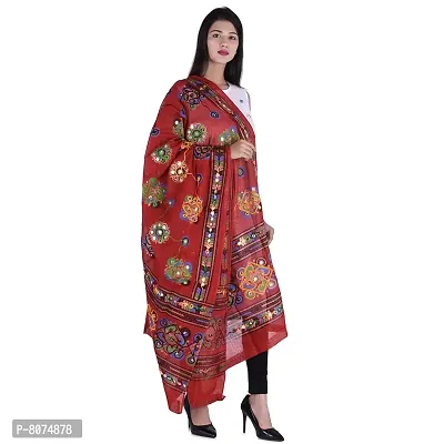 Indian Woman Cotton Handmade Kutch Work Embroidery Sequence Work Dupatta-thumb2