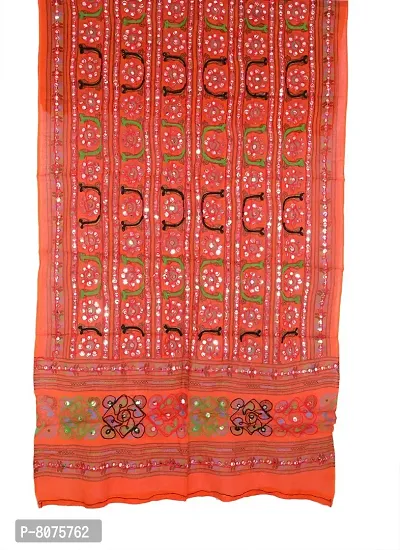 APRATIM Women's Full Kutch Hand Embroidered Cotton Dupatta (Orange, 2.35 m)