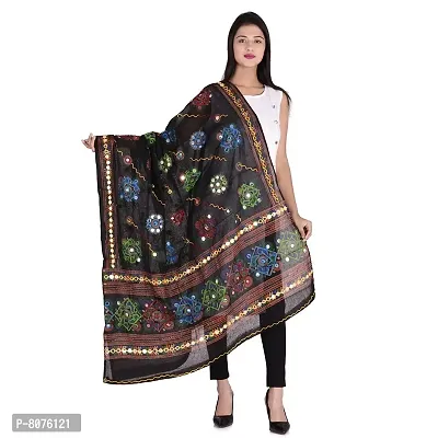 Traditional Design Cotton Long Women's Kutch Embroidery Work Cotton Dupatta Floral Stole Veil Stole Hijab-thumb0