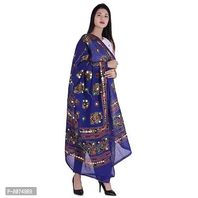 Indian Woman Cotton Handmade Kutch Work Embroidery Sequence Work Dupatta-thumb2