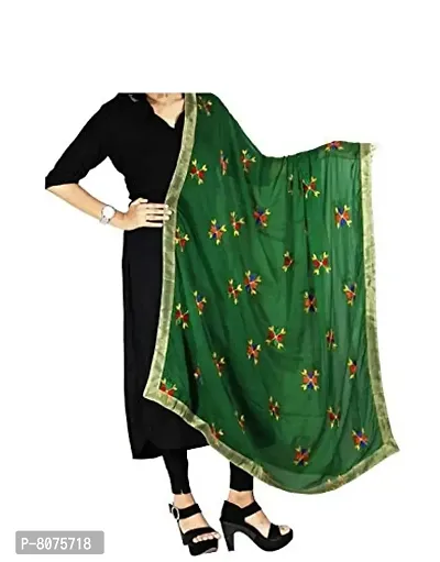 Women's Apratim Phulkari Chiffon Dupatta (Green)