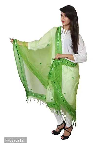 Women's Solid Tissue Dupatta (Tissue-mirror-work-dupatta-8_Green_Free Size)