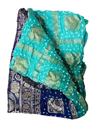 Women's Banarasi Bandhani Silk Handmade Zari Dupatta Hijab Stole (Green, Free Size)-thumb2