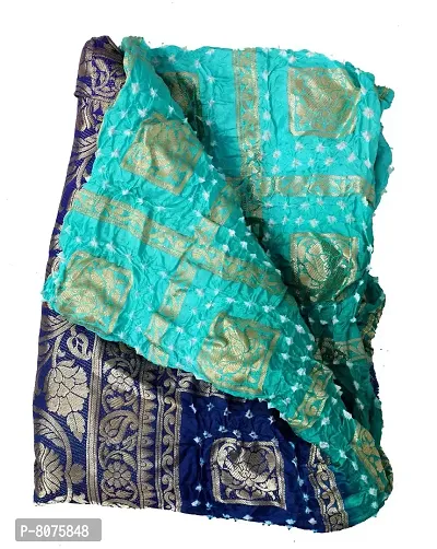 Women's Banarasi Bandhani Silk Handmade Zari Dupatta Hijab Stole (Green, Free Size)-thumb3