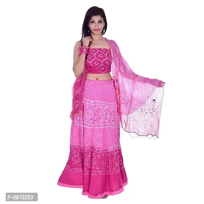 APRATIM Women's Cotton Blend Bandhani Semi stitched Lehenga Choli (Pink, Free Size) bandhani-lehenga-choli-002-thumb2