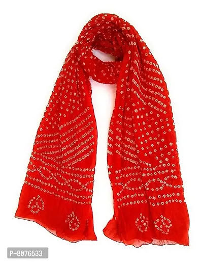 APRATIM Women's Printed Art Silk Bandhani Dupattas Neck Scarf Fashionable Stole - |Free size- 2.25 meters | Red-thumb2