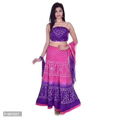 APRATIM Women's Cotton Blend Semi stitched Lehenga Choli (bandhani-lehenga-choli-001_Pink & Purple_Free Size)-thumb0