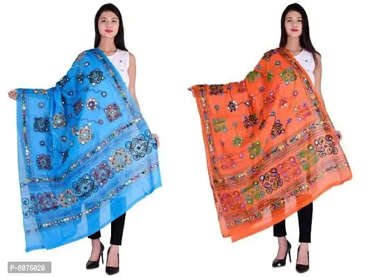 Traditional Design Cotton Long Women's Kutch Work Cotton Dupatta Embroidery Floral Stole Veil Stole Hijab Sarong Combo Pack-thumb0