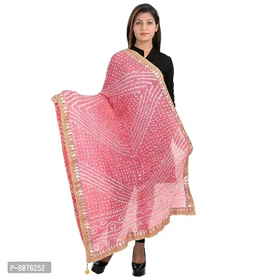 APRATIM Women's Art Silk Bandhani Dupatta with Zari Border Lace (as-032, Peach, 2.25 m)