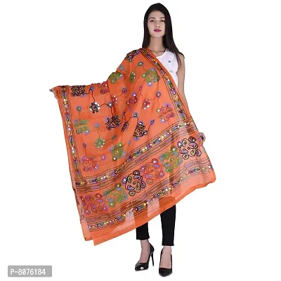 Traditional Design Cotton Long Women's Kutch Embroidery Work Cotton Dupatta Floral Stole Veil Stole Hijab Sarong-thumb0