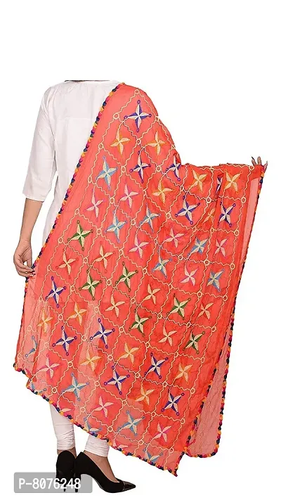 APRATIM Women's Chiffon Phulkari Dupatta (Orange, 2.25 m)-thumb3