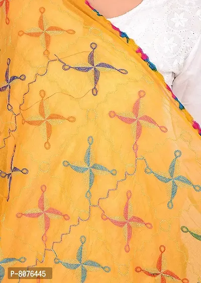 Apratim Chiffon Women/Girls Phulkari Dupatta Yellow Color Size 2.25 M-thumb4