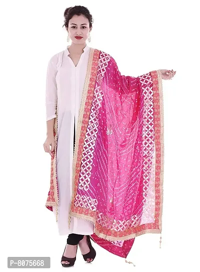 Indian Handmade Art Silk Bandhni Gotta Patti Dupatta a-thumb0