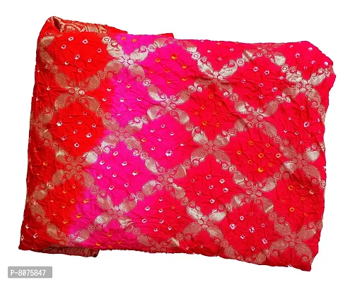 Women's Weaving Bandhani Banarasi Silk Dupatta with Zari Work (Red, Pink)-thumb3