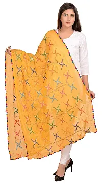 Apratim Chiffon Women/Girls Phulkari Dupatta Yellow Color Size 2.25 M-thumb1