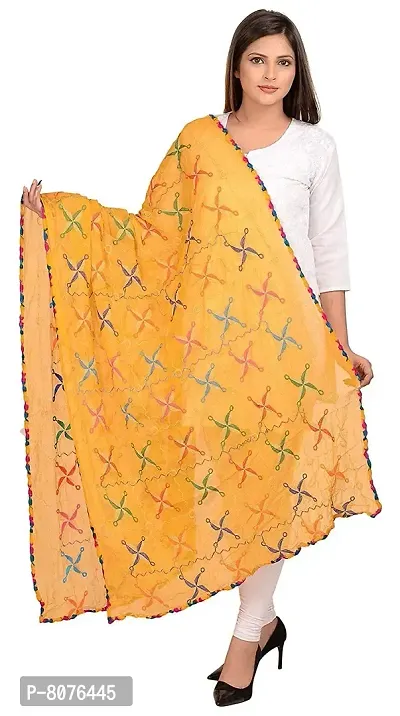 Apratim Chiffon Women/Girls Phulkari Dupatta Yellow Color Size 2.25 M-thumb2