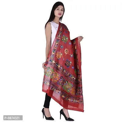 Indian Woman Cotton Handmade Kutch Work Embroidery Dupatta-thumb3