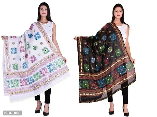 Traditional Design Cotton Long Women's Kutch Work Cotton Dupatta Embroidery Floral Stole Veil Stole Hijab Sarong Combo Pack