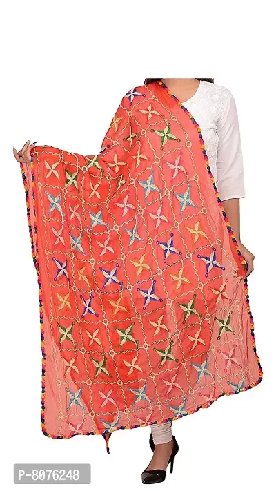 APRATIM Women's Chiffon Phulkari Dupatta (Orange, 2.25 m)-thumb0