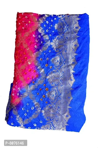 Women's Weaving Bandhani Banarasi Silk with Zari Work Dupatta (Blue and Pink, 2.35 M)-thumb3