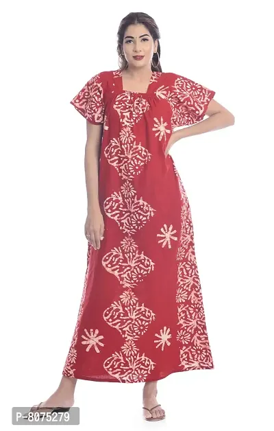 APRATIM Cotton Women Sleep Wear Casual Wear Night Gown Red Color Size Free Size-thumb0